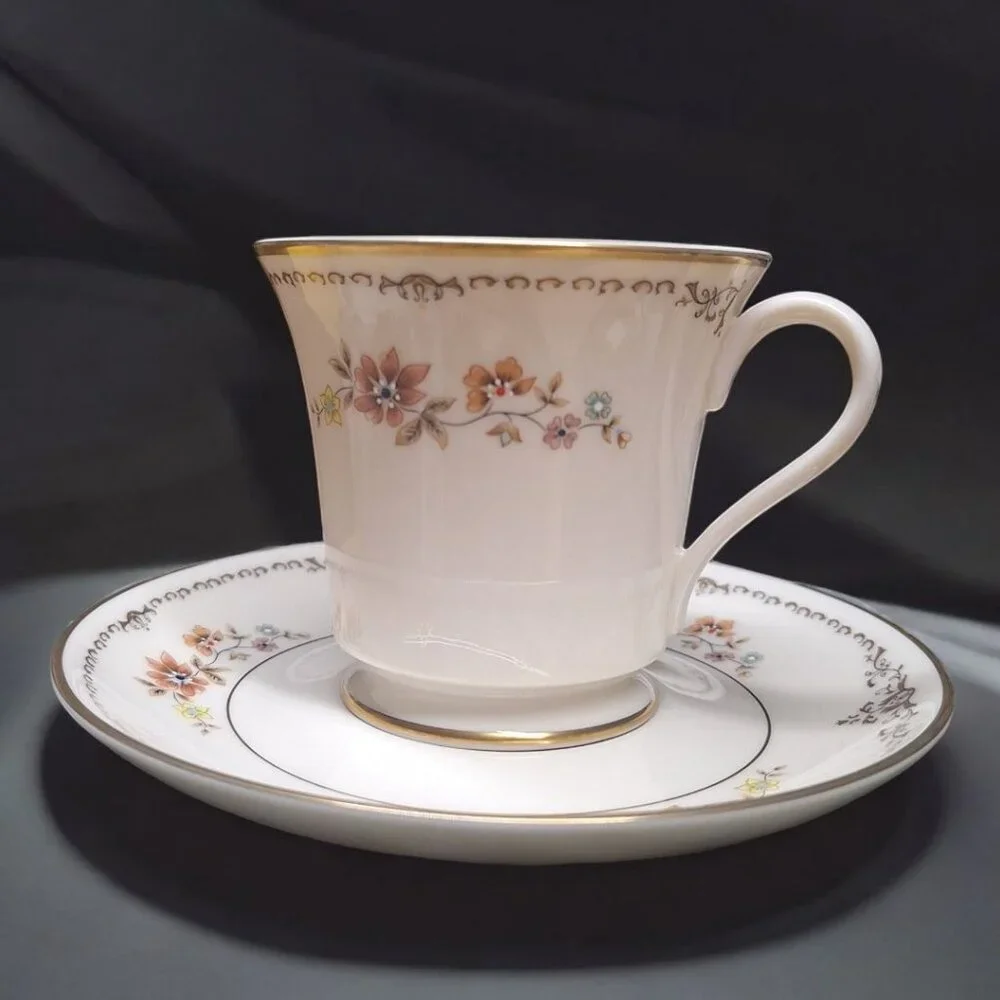 Gorham Long Meadow China Teacup Saucer Replacement 6.4 Inch Gold‎ Flowers USA